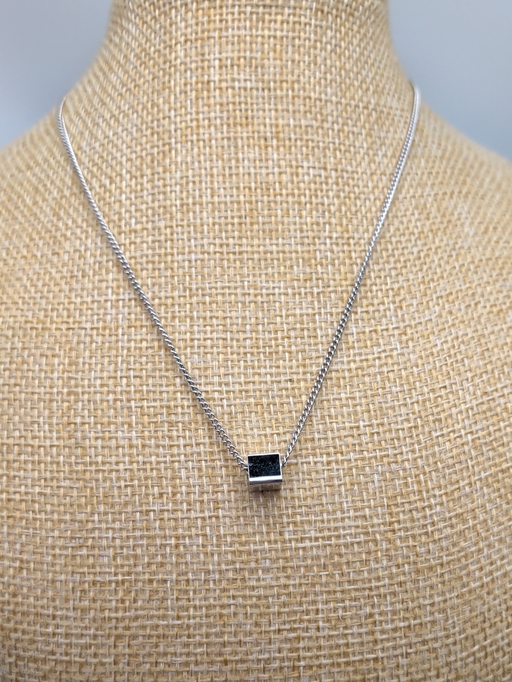AVON Vtg Dainty Silvertone Necklace Minimalist Square Pendant - Women's Jewelry